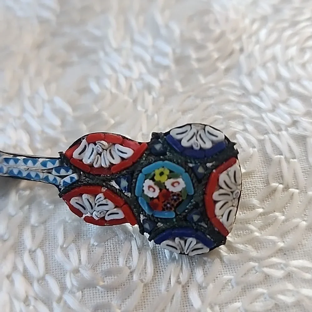 VINTAGE Micromosaic guitar brooch pin Italian Mid Century